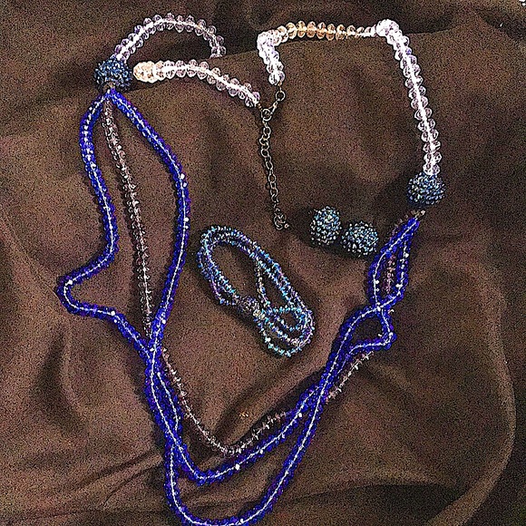 !!Swarovski!!Blue Crystal Set. Long Necklace, Bracelet, Earrings, NWOT - Picture 2 of 9